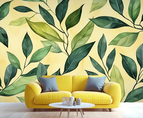 Blatt Tapete Aquarellblätter Wandbild Abstrakte Mädchentapete Gelbe Farbverlaufstapete für Wohnzimmer Schlafzimmer Wandbild Poster 200X140cm von Generic