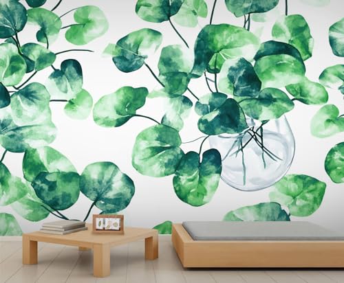 Blatt Tapeten Natur Mädchen Tapete Grüne Botanische Tapete Wandbilder für Wände Aquarellblätter Wohnzimmer Tapeten für Schlafzimmer Kunstgemälde Wandbild Poster 150X105cm von Generic