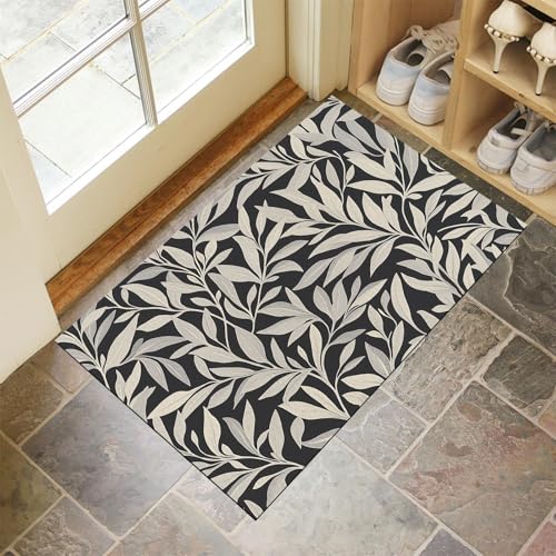 Blattpflanzen Fußmatte Schmutzfangmatte Innen 50 X 80 cm rutschfeste Waschbar Fussmatte, Sauberlaufmatte Teppich Für Eingangsbereich, Haustür, Flur, Porch - Grau Moderne Schlichtheit von Generic