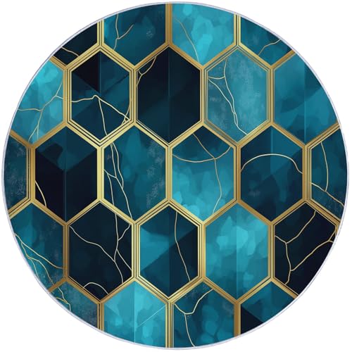 Blau Gold Rund Teppich Wohnzimmer, Modern Sechseckig Marmor, 200 cm Großer Weich Kurzflor Teppich Waschbarer Teppiche rutschfest Teppiche für Esszimmer Küchen Schlafzimmer Studie Heimbüro Blau Gold Rund Teppich Wohnzimmer, Modern Sechseckig Marmor, 200 cm Großer Weich Kurzflor Teppich Waschbarer Teppiche rutschfest Teppiche für Esszimmer Küchen Schlafzimmer Studie Heimbüro von Generic