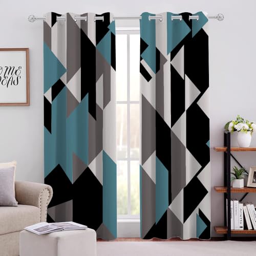 Blau-Graues Geometrisches Unregelmäßiges Muster Verdunklungsvorhänge H220 X B140cm Abstrakte Geometrie Thermovorhang Hitzeschutz Vorhang Blickdicht mit Ösen Gardinenschals mit Schlaufen 2er Pack von Generic