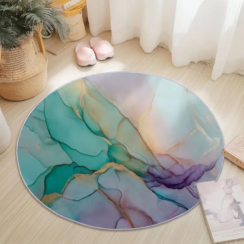 Blau Lila Runder Teppich 150 cm, Weich Kurzflor Rutschfester Traum Marmor Tuschemalerei Bedruckter Waschbar Runder Teppich - für Schlafzimmer Flur Wohnzimmer Couchtisch Blau Lila Runder Teppich 150 cm, Weich Kurzflor Rutschfester Traum Marmor Tuschemalerei Bedruckter Waschbar Runder Teppich - für Schlafzimmer Flur Wohnzimmer Couchtisch von Generic
