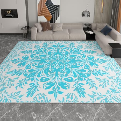 Blau Minimalismus Kurzflor Teppich, Streifen Blumen bedruckter Weich Waschbar Teppich Wohnzimmer für Esszimmer Büro Schlafzimmer Flur - 120 x 170 cm von Generic