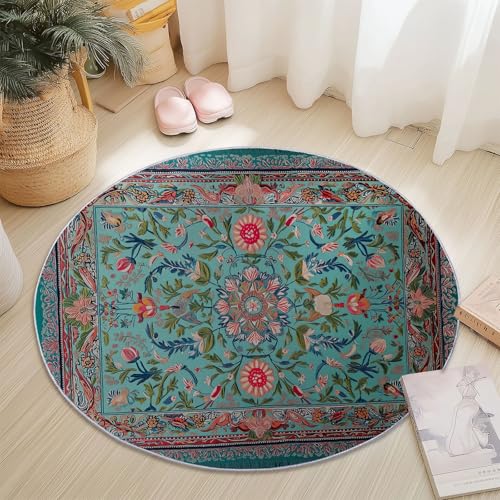 Blau Rot Runder Teppich 60 cm, Weich Kurzflor Rutschfester Traditionelle Stickerei Mit Blumenmuster Bedruckter Waschbar Runder Teppich - für Schlafzimmer Flur Wohnzimmer Couchtisch Blau Rot Runder Teppich 60 cm, Weich Kurzflor Rutschfester Traditionelle Stickerei Mit Blumenmuster Bedruckter Waschbar Runder Teppich - für Schlafzimmer Flur Wohnzimmer Couchtisch von Generic