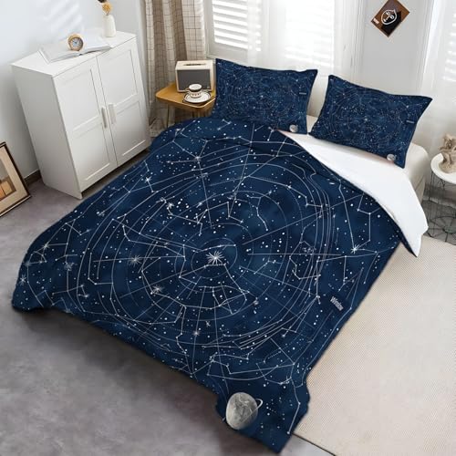 Blau Weiss Bettbezug, Sternenkarte des Nachthimmels Deluxe-Bettwäsche-Set aus Mikrofaser Bügelfrei Atmungsaktive mit Reißverschluss Enthält 1 Bettbezug 135 × 200 cm und 1 Kissenbezug Blau Weiss Bettbezug, Sternenkarte des Nachthimmels Deluxe-Bettwäsche-Set aus Mikrofaser Bügelfrei Atmungsaktive mit Reißverschluss Enthält 1 Bettbezug 135 × 200 cm und 1 Kissenbezug von Generic