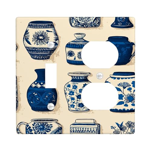 Blaue Blumenlichtschalter-Abdeckplatten/Steckdosenabdeckungen, klassische blaue dekorative Vasen für Heimdekoration, thermoplastische Wandplatten, Standardgröße, Kippschalter, Duplex von Generic