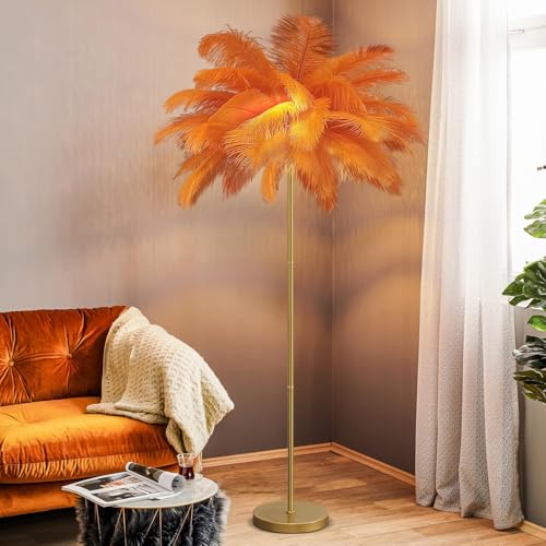 Blaue Feder Stehlampe Für Wohnzimmer Feder Lampe 3 Farbtemperaturen 1,6m Stehlampe Hoch Mit Fußschalter Goldene Lampe Körper Hohe Lampen Für Wohnzimmer Schlafzimmer, Orange von Generic