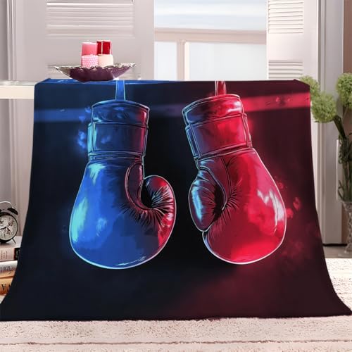 Blaue Und Rote Boxhandschuhe Flanelldecke Kuscheldecke Blau Rot Super Soft Weich Wohndecke Warm Flauschig Decke Sofadecke oder Tagesdecke, Wohndecke für Erwachsene und Kinder Geschenk 70x100 cm von Generic