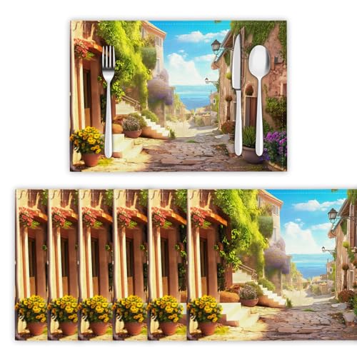 Blauer Himmel Und Weiße Wolken Blumen Pflanzen Platzset Abwischbar Tischset Abwaschbar 8 er Set Abgrifffeste Hitzebeständig rutschfest Platzdeckchen für Küche,Zuhause,Restauran,45cmx30cm(Grün) von Generic