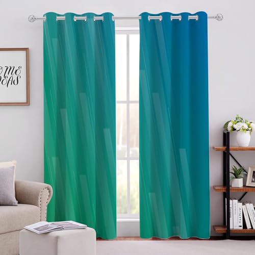 Blauer Und Grüner Verlauf Verdunklungsvorhänge H138 X B117cm Einfache Volltonfarbe Thermovorhang Hitzeschutz Vorhang Blickdicht mit Ösen Gardinenschals mit Schlaufen 2er Pack von Generic