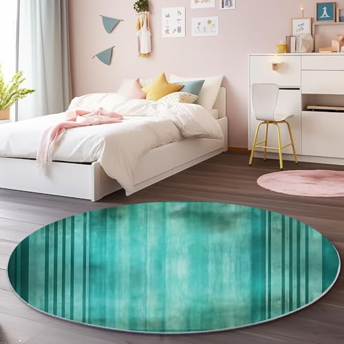 Blaugrün Runder Teppich 90 cm, Weich Kurzflor Rutschfester Abstrakte Vertikale Linien Bedruckter Waschbar Runder Teppich - für Schlafzimmer Flur Wohnzimmer Couchtisch Blaugrün Runder Teppich 90 cm, Weich Kurzflor Rutschfester Abstrakte Vertikale Linien Bedruckter Waschbar Runder Teppich - für Schlafzimmer Flur Wohnzimmer Couchtisch von Generic