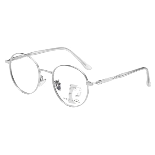 Blaulichtfilter Multifokal Lesebrille Rund Retro Metall, Anti Blaulicht Lesehilfe Brille Damen Herren (Color : Silber, Size : 2.5X) von Generic