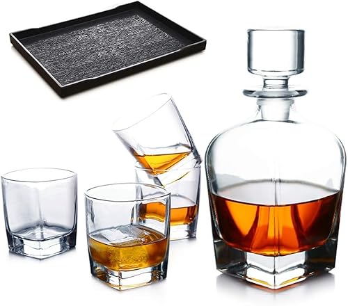 Bleifreies Whiskey Decter Geschenkset Mit 4 Whiskey Gläsern D Tablett Crystal Liquor Decter Set Für Scotch Whisky, C von Generic
