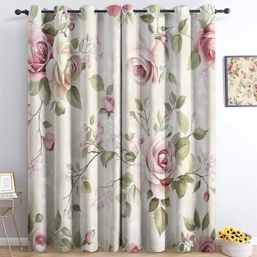 Blickdicht Vorhänge Rosa Wärmeisoliert Verdunkelungsvorhang mit Ösen Rosa Rosenmuster Gardine Lichtdicht Thermovorhang für Wohnzimmer Schlafzimmer B H183 x B117 cm (2er Pack) von Generic