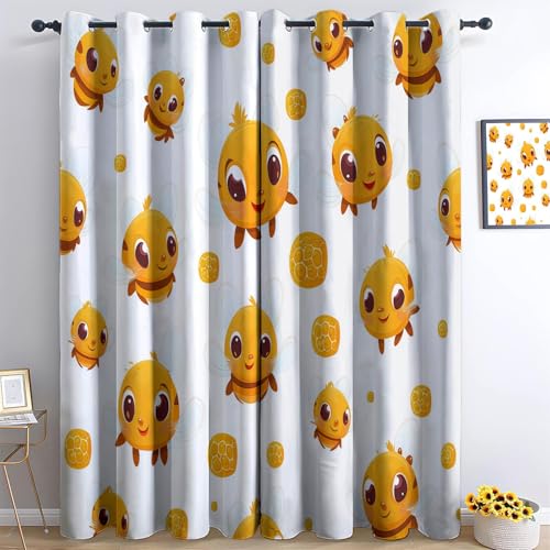 Blickdicht Vorhang - Cartoon Tier Honig Bienenstock Print Vorhänge - Gelb Weiß Wärmeisolierend Gardinen Wohnzimmer - 2er Set H245×B145 cm - Verdunklungsvorhänge mit Ösen - Schlafzimmer Deko Gardine Blickdicht Vorhang - Cartoon Tier Honig Bienenstock Print Vorhänge - Gelb Weiß Wärmeisolierend Gardinen Wohnzimmer - 2er Set H245×B145 cm - Verdunklungsvorhänge mit Ösen - Schlafzimmer Deko Gardine von Generic
