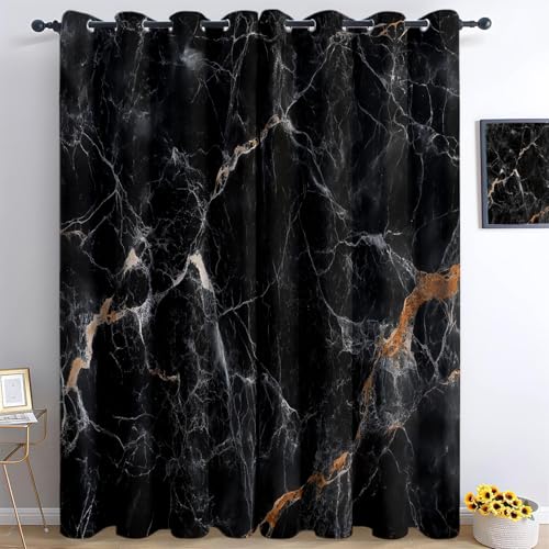 Blickdicht Vorhang - Modern Marmor Einfach Print Vorhänge - Schwarz Gelb Wärmeisolierend Gardinen Wohnzimmer - 2er Set H245×B145 cm - Verdunklungsvorhänge mit Ösen - Schlafzimmer Deko Gardine Blickdicht Vorhang - Modern Marmor Einfach Print Vorhänge - Schwarz Gelb Wärmeisolierend Gardinen Wohnzimmer - 2er Set H245×B145 cm - Verdunklungsvorhänge mit Ösen - Schlafzimmer Deko Gardine von Generic