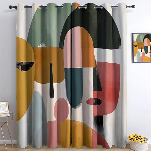 Blickdichte Gardine für Wohnzimmer H 160 x B 140 cm Abstrakte Geometrie Im Bohemian-Stil Blickdichte Vorhänge Schlafzimmer Ösen Thermo Vorhang Kälteschutz Blackout Curtain Verdunkelung Bunt von Generic