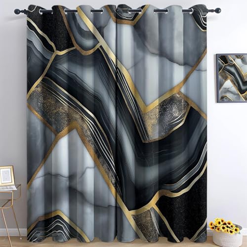 Blickdichte Vorhänge für Wohnzimmer H 200 x B 70 cm 2er Pack Geometrisch Textur Marmor Verdunkelungsvorhange mit Ösen Thermo Vorhang Schlafzimmer Kinderzimmer Küche Studie, Gold Grau Blickdichte Vorhänge für Wohnzimmer H 200 x B 70 cm 2er Pack Geometrisch Textur Marmor Verdunkelungsvorhange mit Ösen Thermo Vorhang Schlafzimmer Kinderzimmer Küche Studie, Gold Grau von Generic