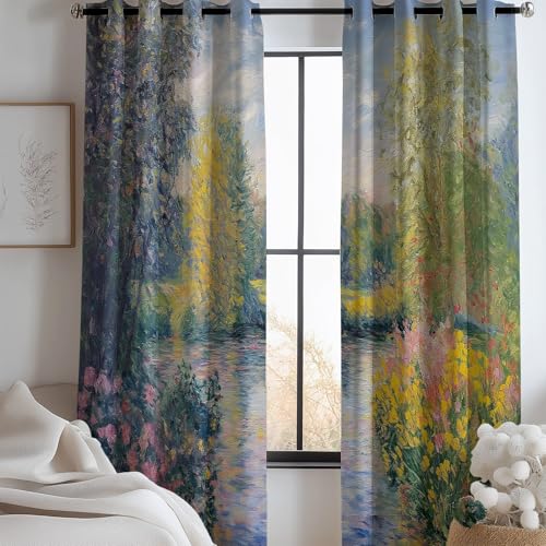Blickdichte Gardine für Wohnzimmer H 245 x B 150 cm (2er Pack) Elegante Blumen Fluss Vorhänge Schlafzimmer Ösen Thermo Vorhang Kälteschutz Dekoschal Deko Gardinen Verdunkelung Bunt von Generic