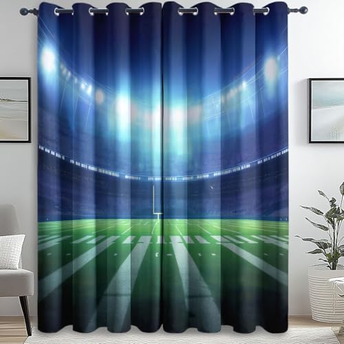 Blickdichte Vorhänge Filmstil American Football-Feld Thermovorhang Kälteschutz mit Ösen H 245 x B 100 cm (2er Pack) Wohnzimmer Schlafzimmer Vorhänge Blickdicht Verdunklungsvorhänge Blau Grün von Generic