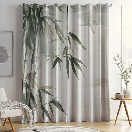 Blickdichte Vorhänge Orientalischer Eleganter Bambus Muster Verdunkelungsvorhänge mit Ösen Thermovorhang kälteschutz Hitzeschutz Gardinen für Wohnzimmer Schlafzimmer H166 x B75 cm (2er Pack) Weiß von Generic