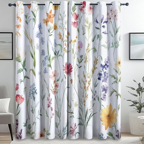 Blickdichte Vorhänge Pflanzen Zart Blumen Thermovorhang Kälteschutz mit Ösen H 200 x B 70 cm (2er Pack) Wohnzimmer Schlafzimmer Vorhänge Blickdicht Verdunklungsvorhänge Bunt von Generic