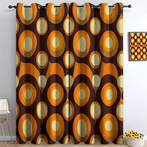 Blickdichte Vorhänge Retro-Mode-Blasen Muster Verdunkelungsvorhänge mit Ösen Thermovorhang kälteschutz Hitzeschutz Gardinen für Wohnzimmer Schlafzimmer H260 x B140 cm (2er Pack) Braun Orange von Generic