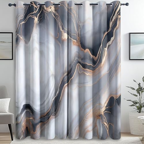 Blickdichte Vorhänge Schwarz Gold– Verdunkelungsvorhänge Mit Textur Marmor Fluss H245 X B150 cm (2Er Pack) Für Schlafzimmer, Wohnzimmer, Büro, Schiebevorhänge, Maschinenwaschbar von Generic