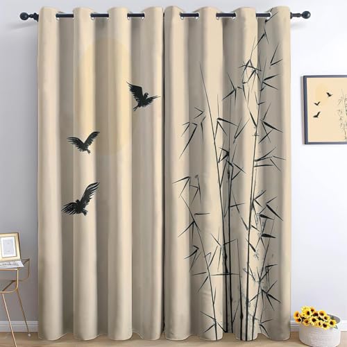 Blickdichte Vorhänge für Wohnzimmer H 280 x B 75 cm 2er Pack Orientalisch Bambus Vögel Verdunkelungsvorhange mit Ösen Thermo Vorhang Schlafzimmer Kinderzimmer Küche Studie, Schwarz Creme Blickdichte Vorhänge für Wohnzimmer H 280 x B 75 cm 2er Pack Orientalisch Bambus Vögel Verdunkelungsvorhange mit Ösen Thermo Vorhang Schlafzimmer Kinderzimmer Küche Studie, Schwarz Creme von Generic
