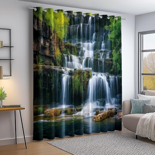 Blickdichte Vorhänge mit Ösen 2er Set H183×B117 cm - Natur Wald Wasserfall Fels Muster Bedruckte Vorhänge - für Wohnzimmer/Schlafzimmer Bunt Verdunkelungsvorhang Blickdichte Vorhänge mit Ösen 2er Set H183×B117 cm - Natur Wald Wasserfall Fels Muster Bedruckte Vorhänge - für Wohnzimmer/Schlafzimmer Bunt Verdunkelungsvorhang von Generic