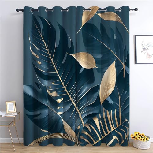 Blickdichte Vorhänge mit Ösen Blaue Blätter H166 x B75 cm Verdunkelungsvorhang 2 Stück Gardinen Lärmschutz Thermovorhang Kälteschutz, Ösenvorhang für Schlafzimmer Wohnzimmer Blickdichte Vorhänge mit Ösen Blaue Blätter H166 x B75 cm Verdunkelungsvorhang 2 Stück Gardinen Lärmschutz Thermovorhang Kälteschutz, Ösenvorhang für Schlafzimmer Wohnzimmer von Generic