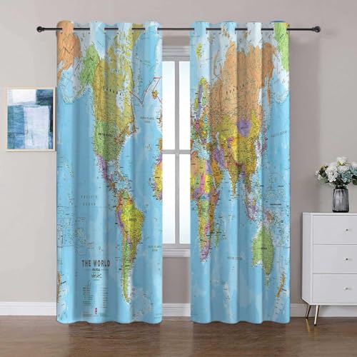 Blickdichte Vorhänge mit Ösen Farbige Weltkarte Verdunkelungsvorhang 2er Set B140 x H245 cm Gardine Polyester für Schlafzimmer Kinderzimmer Wohnzimmer Dekoration Blickdichte Vorhänge mit Ösen Farbige Weltkarte Verdunkelungsvorhang 2er Set B140 x H245 cm Gardine Polyester für Schlafzimmer Kinderzimmer Wohnzimmer Dekoration von Generic