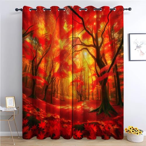 Blickdichte Vorhänge mit Ösen Roter Ahornwald H166 x B75 cm Verdunkelungsvorhang 2 Stück Gardinen Lärmschutz Thermovorhang Kälteschutz, Ösenvorhang für Schlafzimmer Wohnzimmer Blickdichte Vorhänge mit Ösen Roter Ahornwald H166 x B75 cm Verdunkelungsvorhang 2 Stück Gardinen Lärmschutz Thermovorhang Kälteschutz, Ösenvorhang für Schlafzimmer Wohnzimmer von Generic