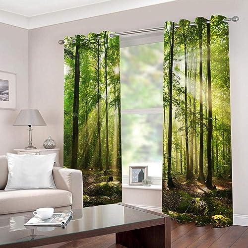 Blickdichter Vorhang 3D Mit Ösen Curtain Grüner Wald Für Kinderzimmer 140cm lang 110cm Breite 2 Stück Verdunkelungsvorhang Mit Blickdichten Farben Gardinen Blickdicht Für Das Wohnzimmer Schlafzimmer von Generic