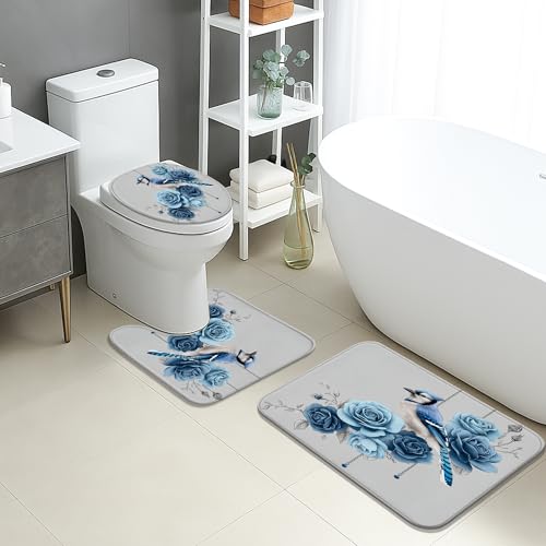 Blue Bird Badezimmermatten-Set, elegantes Rosen-Blumen-Design, saugfähig, rutschfest, WC-Vorleger, Frühlings-inspiriert, schnell trocknend, Memory-Schaum-Badteppich-Set Blue Bird Badezimmermatten-Set, elegantes Rosen-Blumen-Design, saugfähig, rutschfest, WC-Vorleger, Frühlings-inspiriert, schnell trocknend, Memory-Schaum-Badteppich-Set von Generic