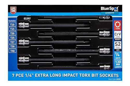 Blue Spot Tools Torx-Bit-Stecknüsse, 6,35 mm (1/4 Zoll), extra lang, 7 Stück von Generic