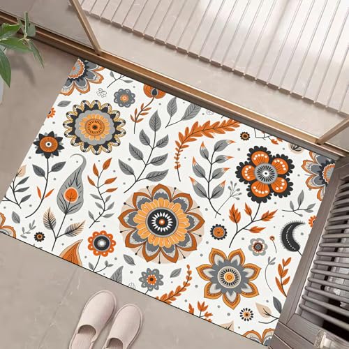 Blüten Blätter Fußmatte Schmutzfangmatte Innen 50 X 80 cm rutschfeste Waschbar Fussmatte, Sauberlaufmatte Teppich Für Eingangsbereich, Haustür, Flur, Porch - Weiß Abstrakte Pflanzen von Generic