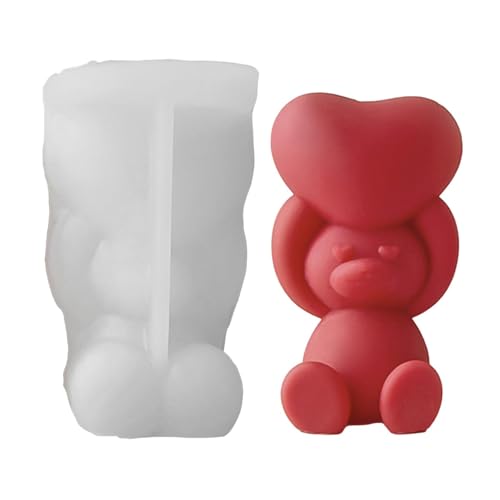Blume Bär Lichtform – Bär Mit Herz Statue Harzform | Epoxidharz Silikonform zum Valentinstag Dekorationen, Seifen, Kerzen und Geburtstagsgeschenke, niedliche Bär Silikonform zu machen von Generic