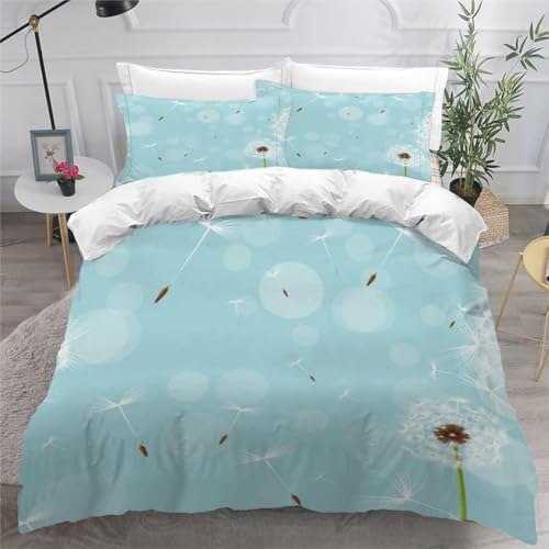 Blumen Bettwäsche 220x240 Hellblau Bettbezug 3D Weiche Mikrofaser 3 Teilig Bettwäsche-Sets mit Reißverschluss und 2 Kissenbezüge 80x80 cm für Erwachsene B.2185 von Generic