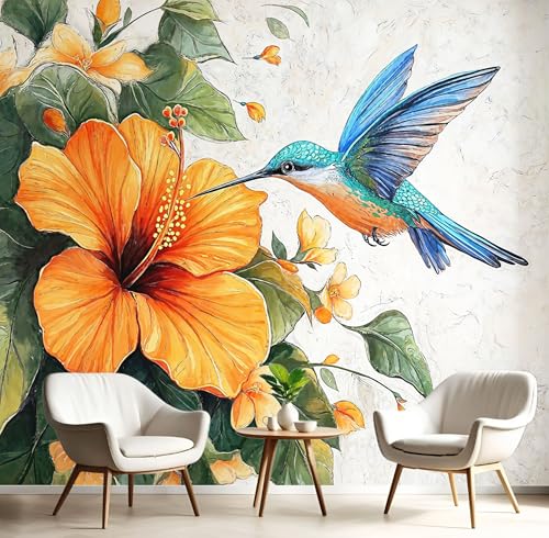 Blumen Eisvögel Tapete, Fototapeten 396X280Cm Für Wohnzimmer Schlafzimmer Flur Seidenstoff Tapete Wandtapete, Handgezeichneter Stil Wandtapete Orange Farbe Blumen Eisvögel Tapete, Fototapeten 396X280Cm Für Wohnzimmer Schlafzimmer Flur Seidenstoff Tapete Wandtapete, Handgezeichneter Stil Wandtapete Orange Farbe von Generic