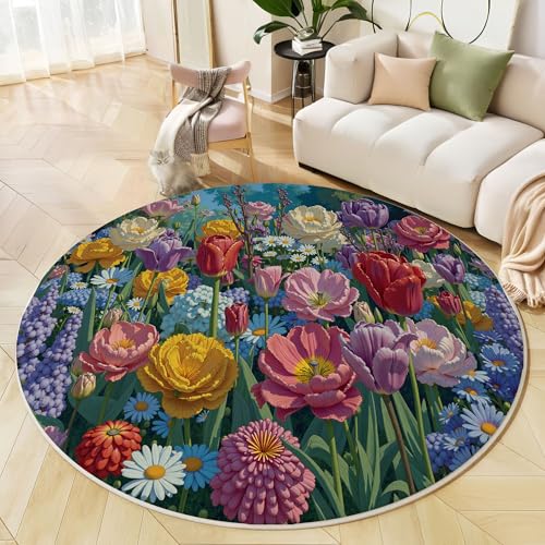 Blumen Im Pastoralen Stil Waschbarer Teppich Rund 140 cm Runder Wohnzimmer Bunt Rutschfester Tepich Kurzflor Carpet Living Room Bedroom Esszimmer Teppiche Büro, Englischer Garten Blumen Im Pastoralen Stil Waschbarer Teppich Rund 140 cm Runder Wohnzimmer Bunt Rutschfester Tepich Kurzflor Carpet Living Room Bedroom Esszimmer Teppiche Büro, Englischer Garten von Generic