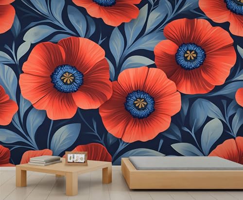 Blumen Tapete Rote Mohnblumen Wandbild Dunkelblau Mädchenzimmer Tapete Elegante Blumenblätter Tapeten für Wohnzimmer Schlafzimmer Wandbild Poster 100X70cm Blumen Tapete Rote Mohnblumen Wandbild Dunkelblau Mädchenzimmer Tapete Elegante Blumenblätter Tapeten für Wohnzimmer Schlafzimmer Wandbild Poster 100X70cm von Generic