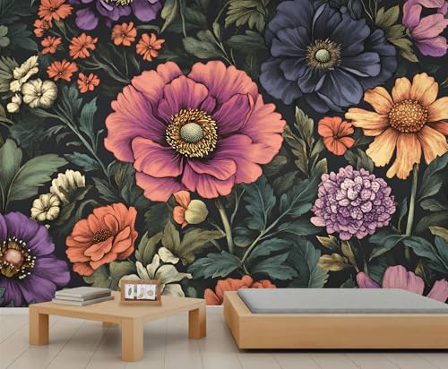 Blumen Tapeten Bunte Blumen Tapete Mädchenzimmer Blätter Wandbild Tapete Natur Abstrakte Tapeten für Mädchen Schlafzimmer Wohnzimmer Wandbild Poster 200X140cm von Generic