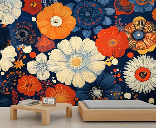 Blumen Tapeten Dunkelblaue Wandtapete Bunte Blumen Tapete Mädchenzimmer Naturtapete für Mädchenschlafzimmer Wohnzimmer Wandbild Poster 280X200cm Blumen Tapeten Dunkelblaue Wandtapete Bunte Blumen Tapete Mädchenzimmer Naturtapete für Mädchenschlafzimmer Wohnzimmer Wandbild Poster 280X200cm von Generic