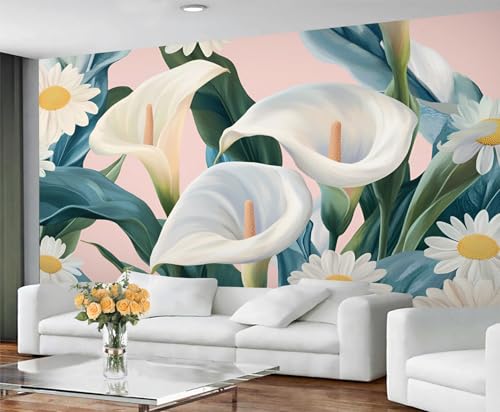 Blumen Wandbild Callar Lilien Wandtapete Gänseblümchen Tapete Natur Botanische Blätter Wandpapier für Schlafzimmer Wohnzimmer Poster 490 X 350 cm von Generic