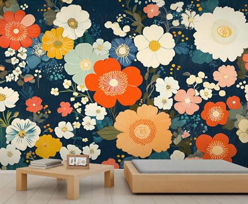 Blumen Wandbild Farbenfrohe Blumen Wandtapete Blätter Tapete Vintage Tapete für Mädchen Schlafzimmer Wandbilder Wohnzimmer Gemälde 350 X 256 cm Blumen Wandbild Farbenfrohe Blumen Wandtapete Blätter Tapete Vintage Tapete für Mädchen Schlafzimmer Wandbilder Wohnzimmer Gemälde 350 X 256 cm von Generic