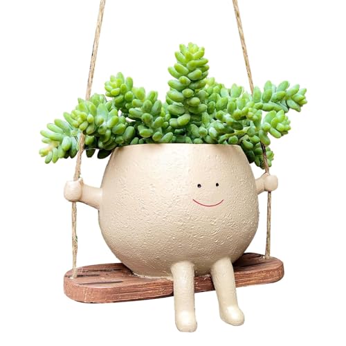 Generic Blumentopf Hängend mit Schaukel Gesicht, Blumentopf mit Gesicht, Übertopf Mit Hängendem Kopf Swing Face Übertopf, Sukkulenten, Topf für Heimdekoration von Generic