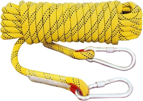 Bluoa 14mm Kletterseil Statisches Felskletterseil Mit 2 Stahlhaken Abseilseil Für Outdoor Hikig Sicherheit Fluchtseil, Yellow, 14mm x 50m von Generic