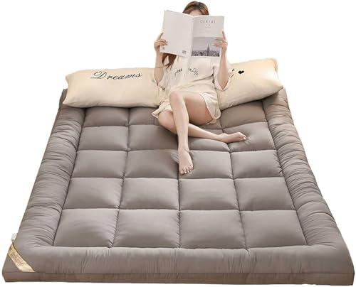 Bodenmatratze, japanische Futonmatratze, vollständig verdickte Schlafunterlage, Faltbare Tatami-Matte für Camping, für Liege, Gästebett, Couch (Farbe: Grau, Größe: Kingsize) (Grau, Doppelbet von Generic