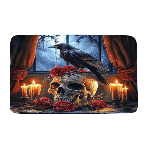 Bodenmatte Gothic Totenkopf Krähe Gruselig Halloween Skelett Krähe Rose Blumen Kerzen Horror Vintage Schmutzfangmatte rutschfest Vielseitige Fußmatte Für Innen Terrasse 40X60Cm Bodenmatte Gothic Totenkopf Krähe Gruselig Halloween Skelett Krähe Rose Blumen Kerzen Horror Vintage Schmutzfangmatte rutschfest Vielseitige Fußmatte Für Innen Terrasse 40X60Cm von Generic